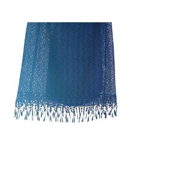 Elie Tahari Dress Blue Size 4 NWT Crochet Off Shoulder Tank Overlay MSRP $398 - Picture 5 of 14